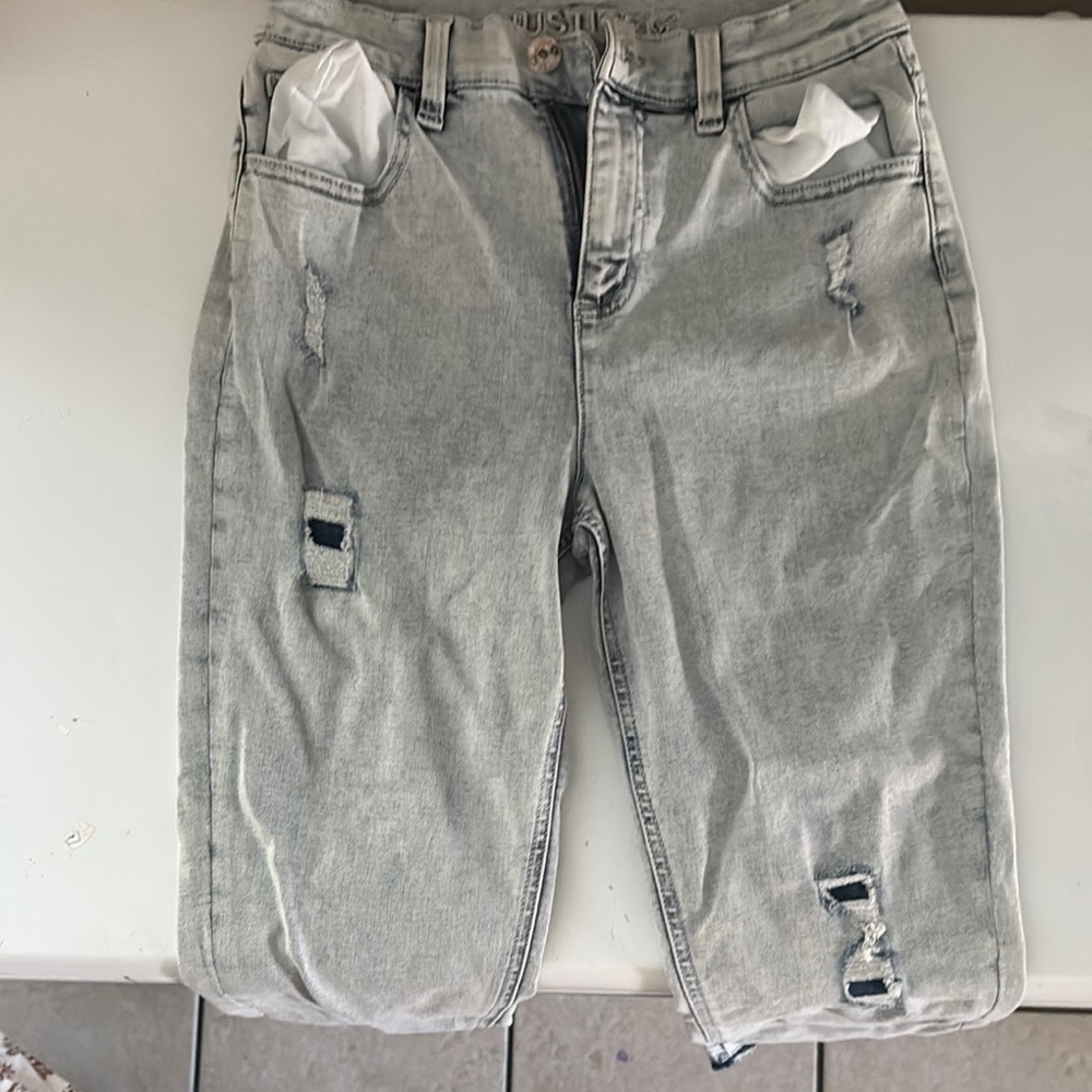 Justice Light Gray Distressed Kids Jeans
